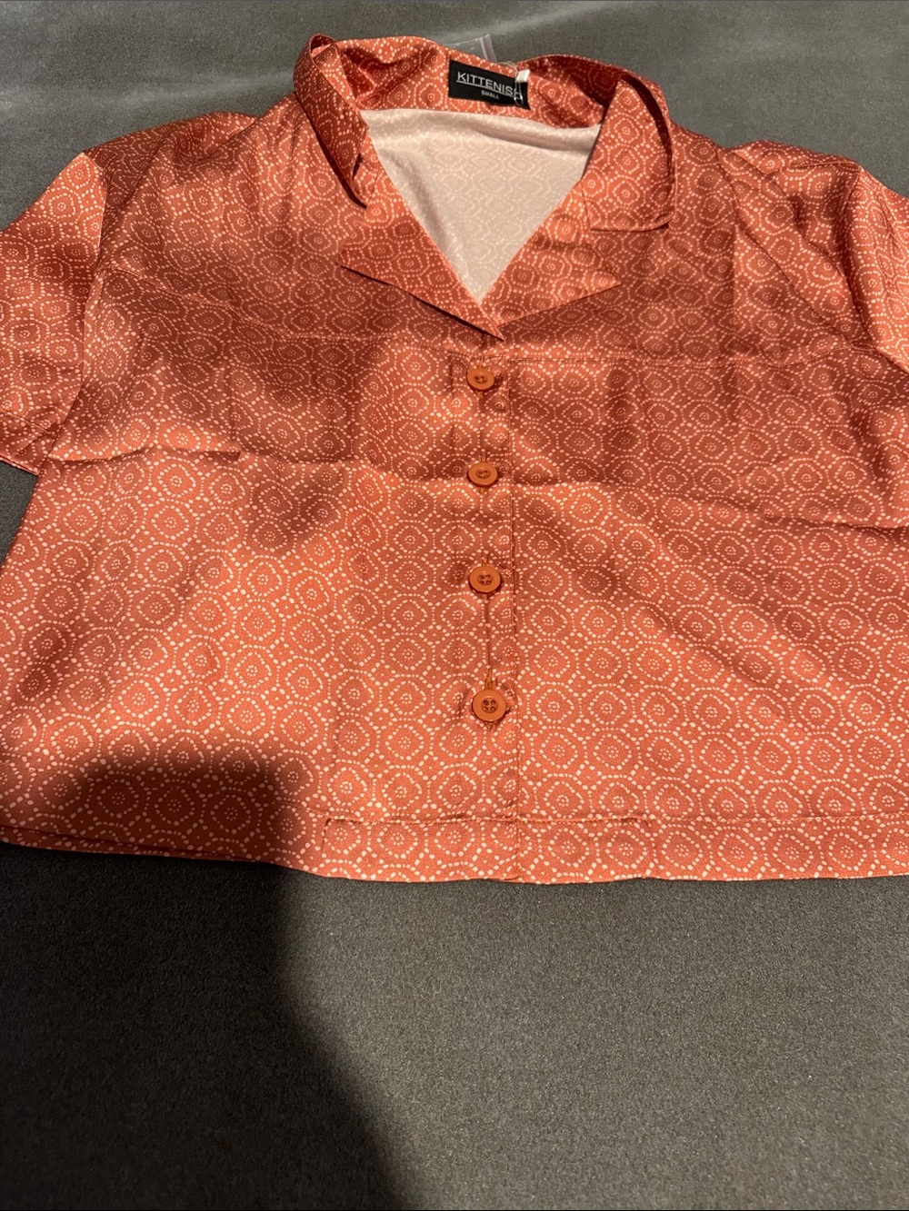 NWT Kittenish Rust Printed Button-Front Short Set - Picture 2 of 8